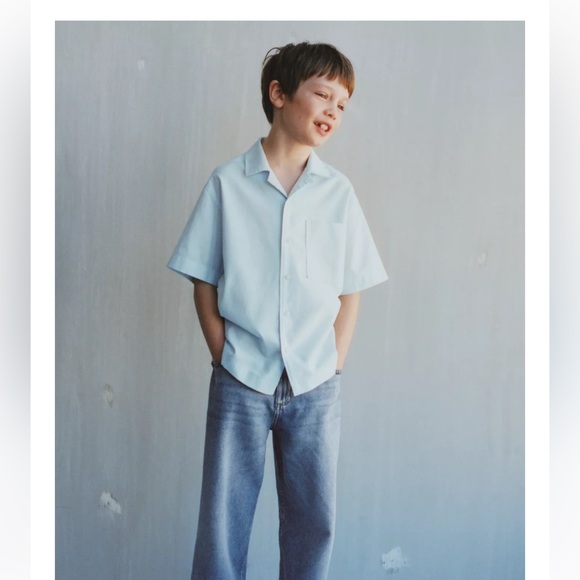 Zara Other - Zara cotton linen blend Kids Blue Short Sleeve Shirt size 8